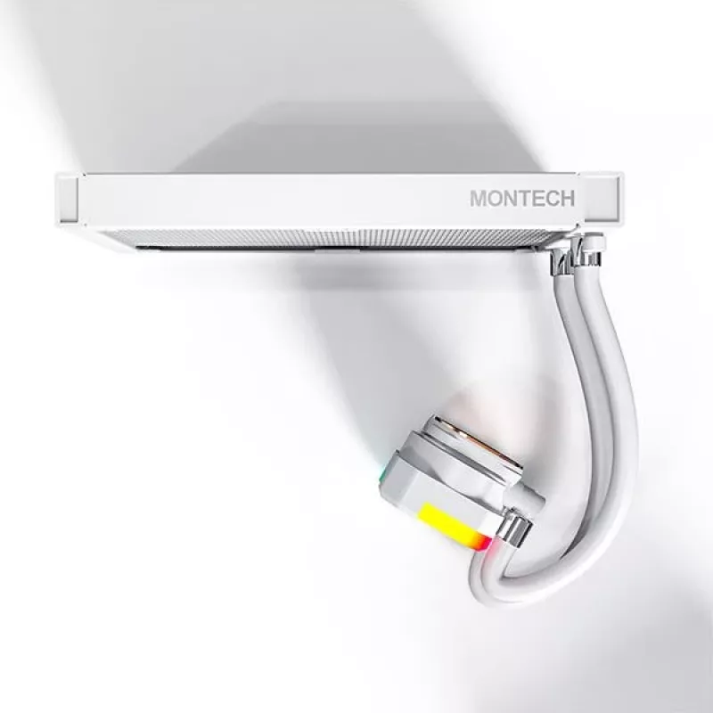 AIO vandens aušintuvas Montech Hyper Flow ARGB 240 mm White – 240 mm radiatorius, ARGB apšvietimas, balta spalva