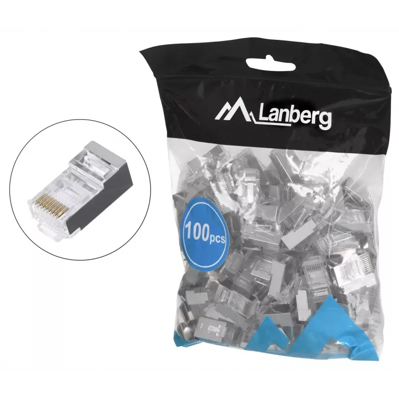 LANBERG RJ-45 kištukas PLS-5000EZ, Cat5e, F/UTP (FTP), pilkas, 100 vnt.