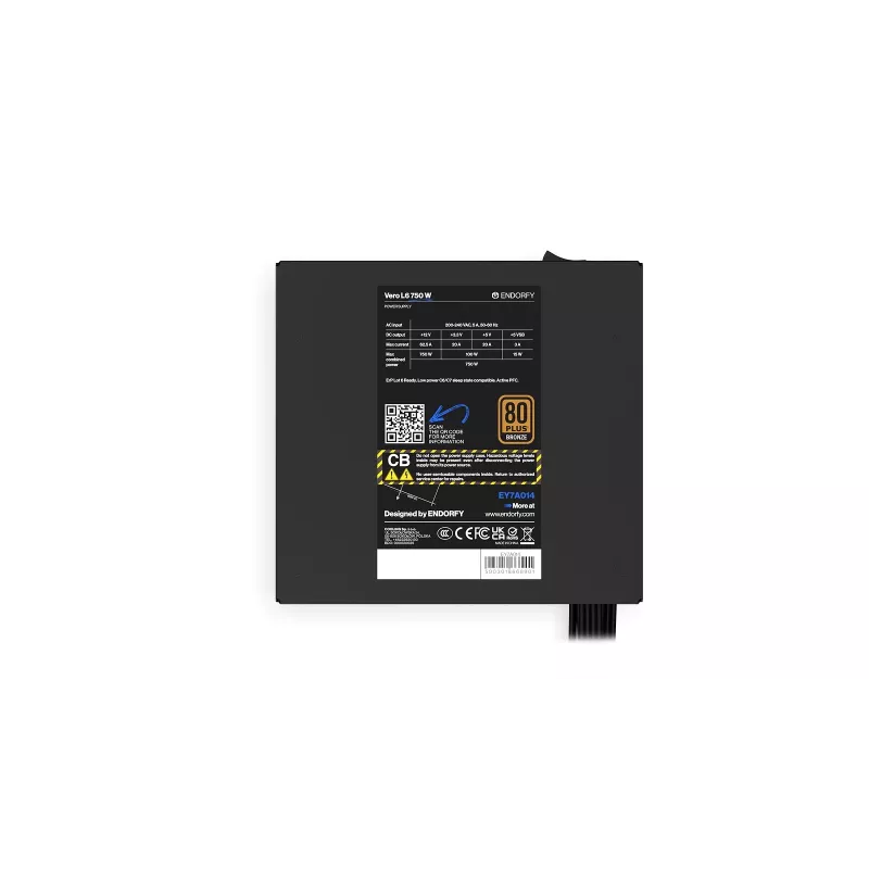 Maitinimo blokas ENDORFY Vero L6 750 W, 24 kontaktų ATX, 80 PLUS Bronze, 120 mm ventiliatorius, Juodas