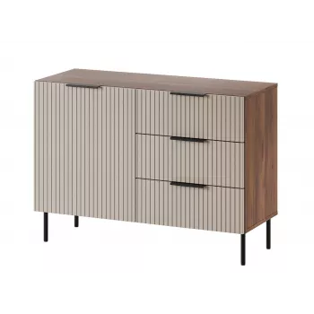 Komoda Cama Meble ALMERA 104x42x75 cm, riešutas/kreminė, 3 stalčiai, medžio drožlių plokštė