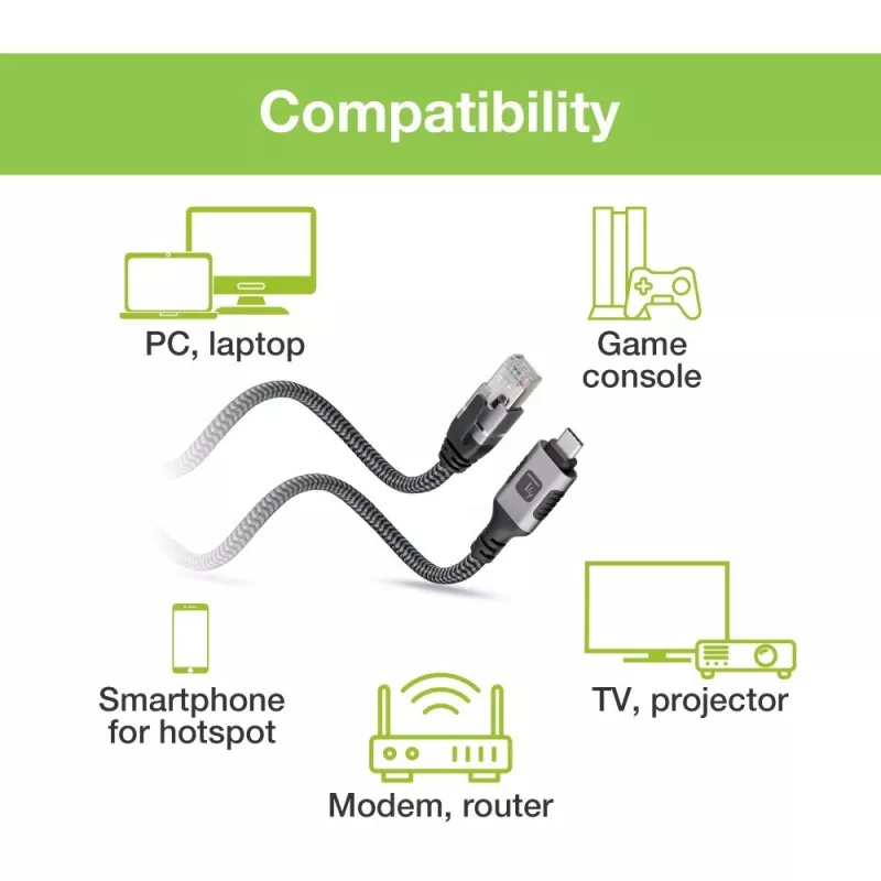 Techly ICOC U3C-RJ45-010 USB-C į Gigabit Ethernet adapterio kabelis, 1 m, juodas/sidabrinis