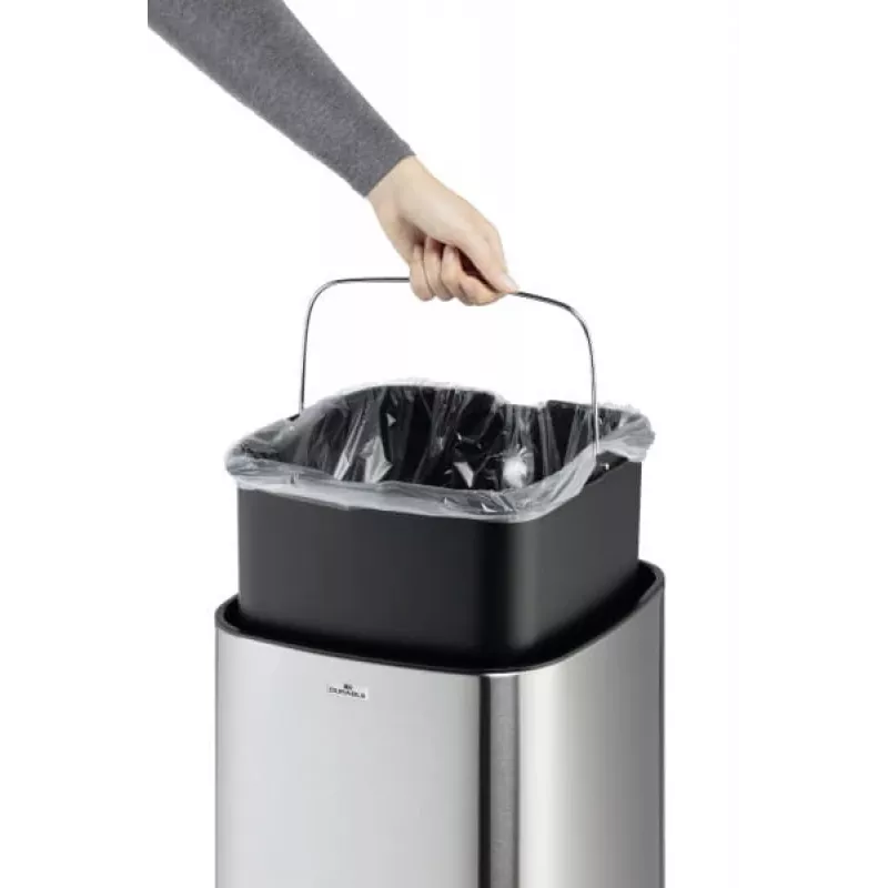 Durable NO TOUCH 35L stačiakampė šiukšliadėžė iš nerūdijančio plieno, juoda/sidabrinė