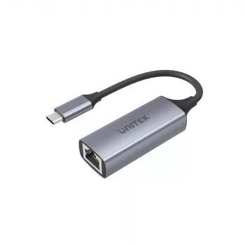 Tinklo adapteris Unitek U1312A, USB-C į RJ45, Gigabit Ethernet, IEEE 802.3, pilka, 0,5 m kabelis