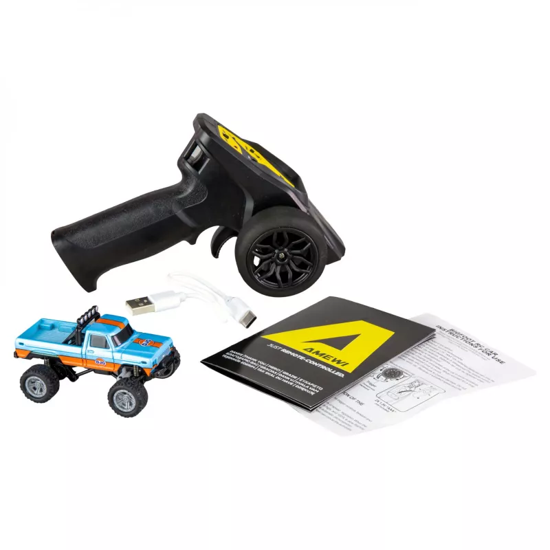 Radijo bangomis valdomas Amewi Monster Truck DieCast 1:64 RTR, mėlyna/oranžinė