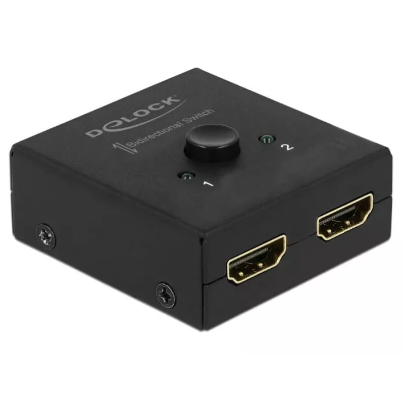 DeLock HDMI 2:1 dvipusis jungiklis 4K 60 Hz kompaktiškas – Mažmeninė dėžutė – Vaizdo/garso perjungiklis – 2 x HDMI – stalinis (64072)