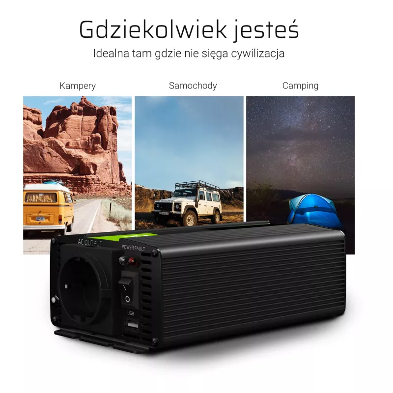 Green Cell INV08 keitiklis / inverteris lauko 1000 W juodas