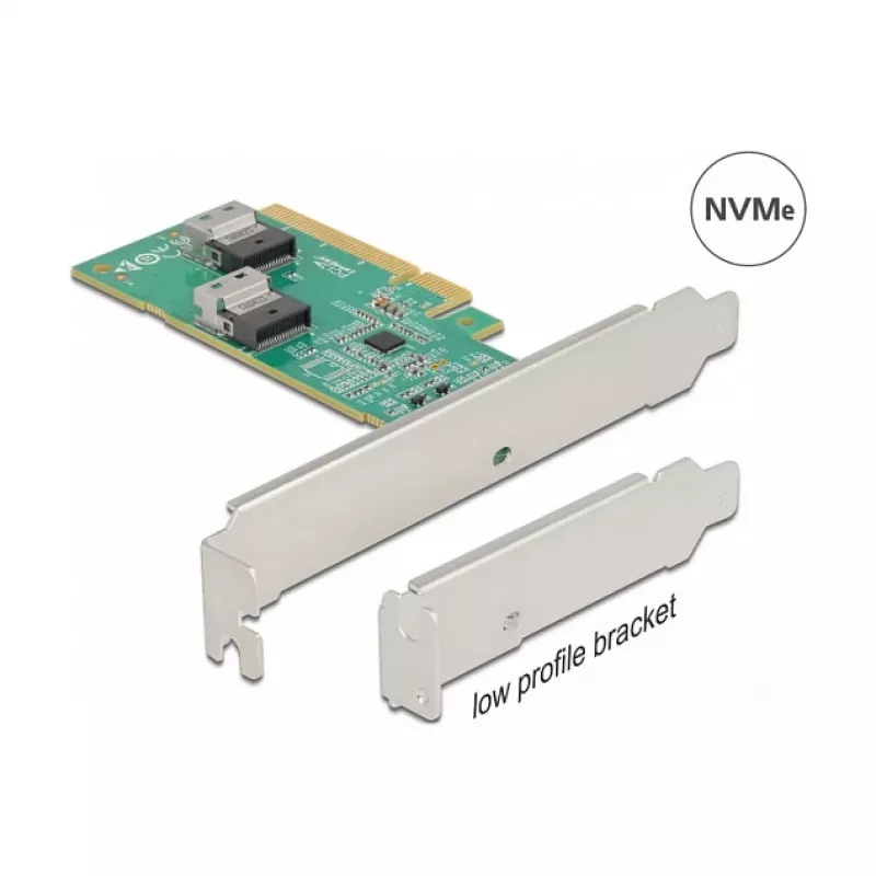 DeLOCK PCI Express 4.0 x8 plokštė su 2 vidiniais SFF-8654 4i NVMe prievadais, žemo profilio
