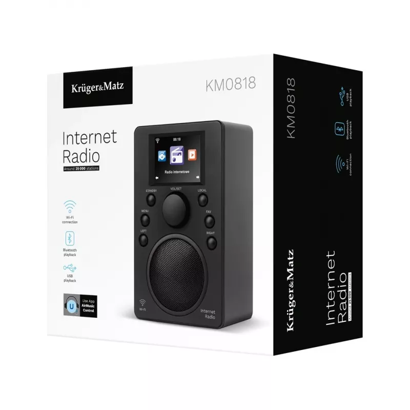 Internetinis radijas Kruger & Matz KM0818.1 su Wi-Fi, Bluetooth, USB ir žadintuvu