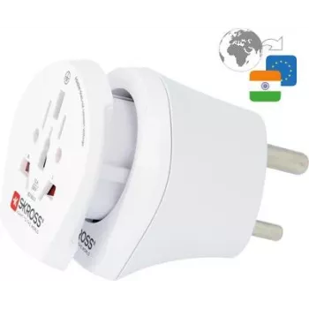 SKROSS Country Combo World to India, Indijos kištukas (D tipas, BS 546), Baltas – tinka įžemintiems ir neįžemintiems įrenginiams (2 ir 3 kontaktų) (39764)