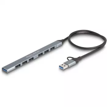 DELOCK 4 prievadų plonas USB šakotuvas — USB 3.2 Gen 1 Host Type-C, 3× USB 5 Gbps Type-C + 1× USB 5 Gbps Type-A, pilkas, metalas