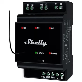 Išmanioji relė Shelly Wave PRO 3 juoda, plastikinis korpusas, 110–240 V AC, 50–60 Hz, 0,3 W, 53×59×96 mm