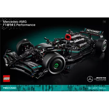 LEGO Technic modelis Mercedes‑AMG F1 W14 E Performance – 1 432 detalės, rekomenduojamas amžius 18+