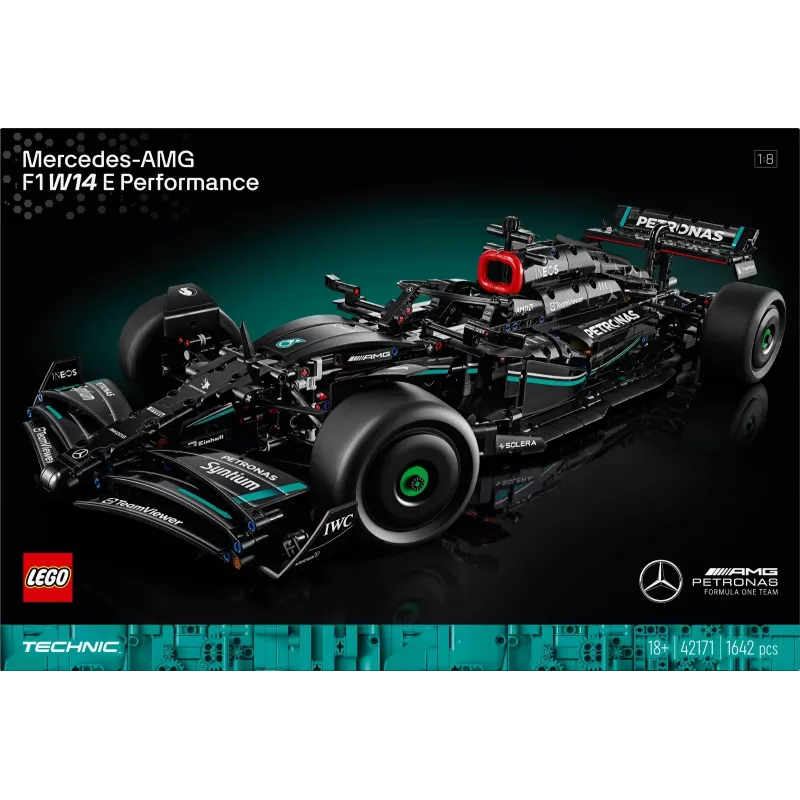 LEGO Technic modelis Mercedes‑AMG F1 W14 E Performance – 1 432 detalės, rekomenduojamas amžius 18+