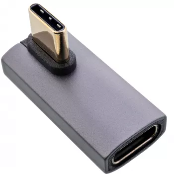 InLine USB4 adapteris, USB-C kištukas / lizdas vertikalus dešinėn/kairėn lenktas, aliuminis, pilkas