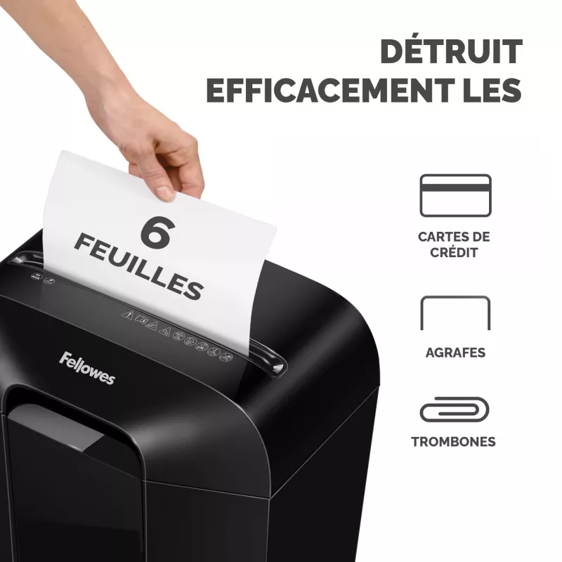 Fellowes Powershred LX25 kryžminio pjovimo smulkintuvas, juodas, 11,5 l, 6 lapų, kreditinių kortelių smulkinimas