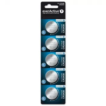 Button elementinė baterija everActive CR2430 ličio 3 V, 24,5 mm × 3 mm, pakuotė po 5 vnt.