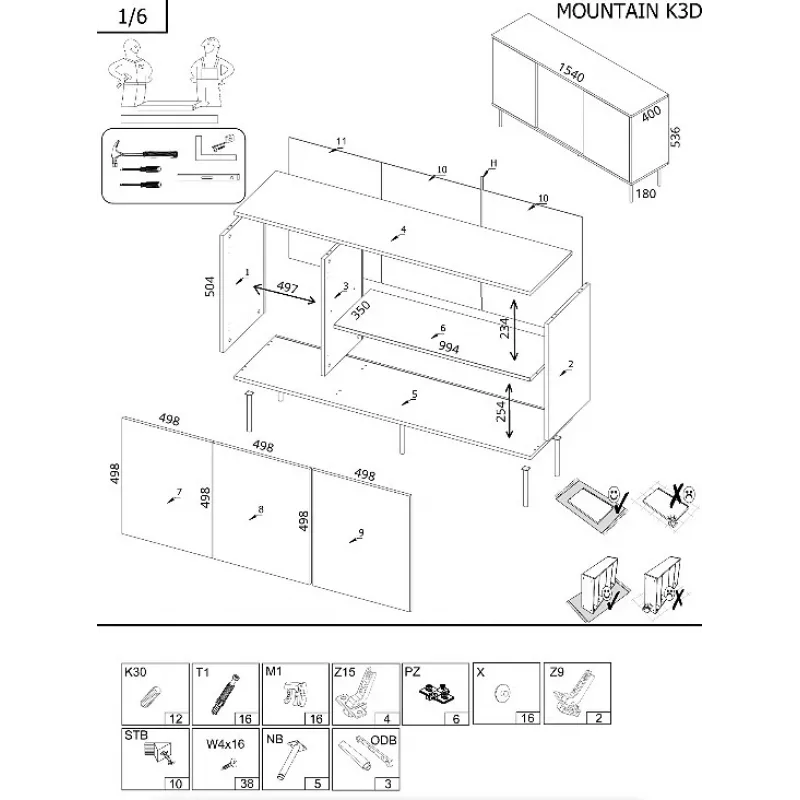 Cama 3D MOUNTAIN komoda 154x40x72 juodas + auksinis
