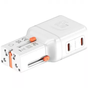 Pasaulinis kelioninis įkroviklis World 65W USB-C + USB-A baltas