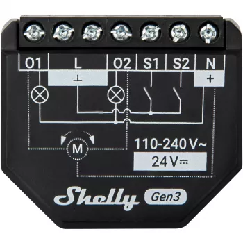Shelly 2PM Gen3 išmanusis dviejų kanalų jungiklis 2P juodas