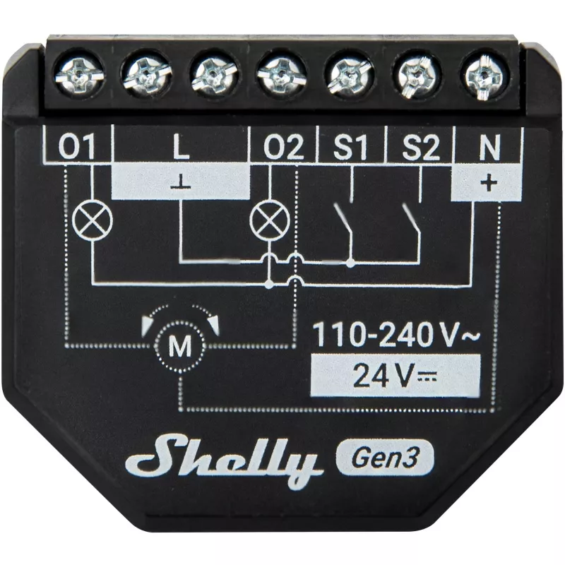 Shelly 2PM Gen3 išmanusis dviejų kanalų jungiklis 2P juodas