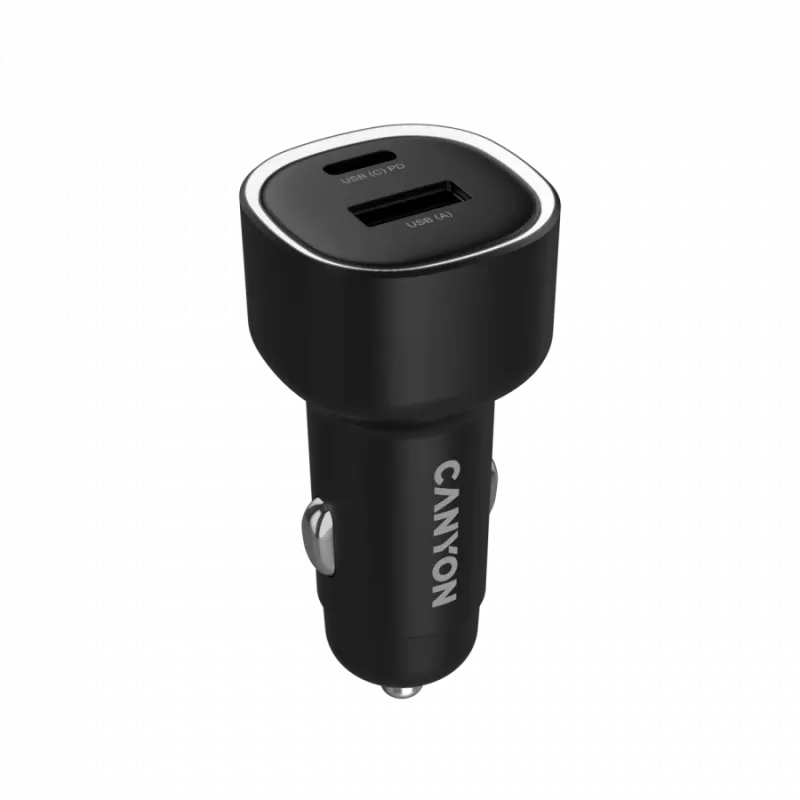 CANYON automobilinis įkroviklis OnDrive 48 PD 48W USB-A+USB-C juodas