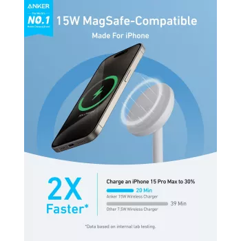 Anker MagGo belaidis įkroviklis stovas White USB belaidis greitasis įkrovimas patalpoms