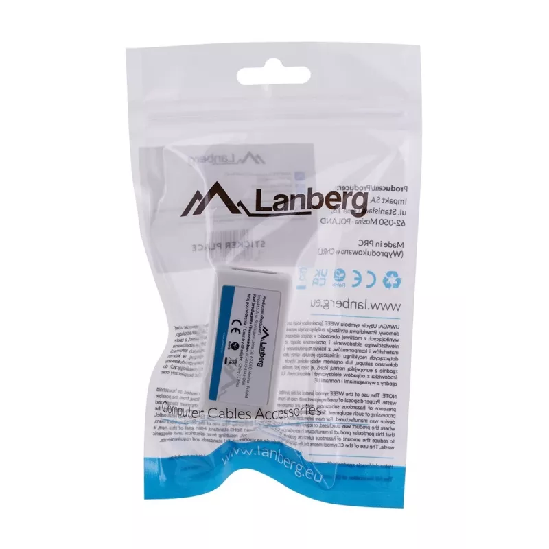 Tinklo jungtis LANBERG AD-RJ45-RJ45-OU6 — balta RJ-45 1 įėjimas į 1 išėjimą