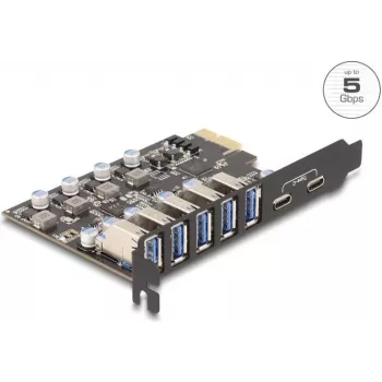 DELOCK PCI Express x1 kortelė 90346 — 5 Gbps, 5 išoriniai prievadai