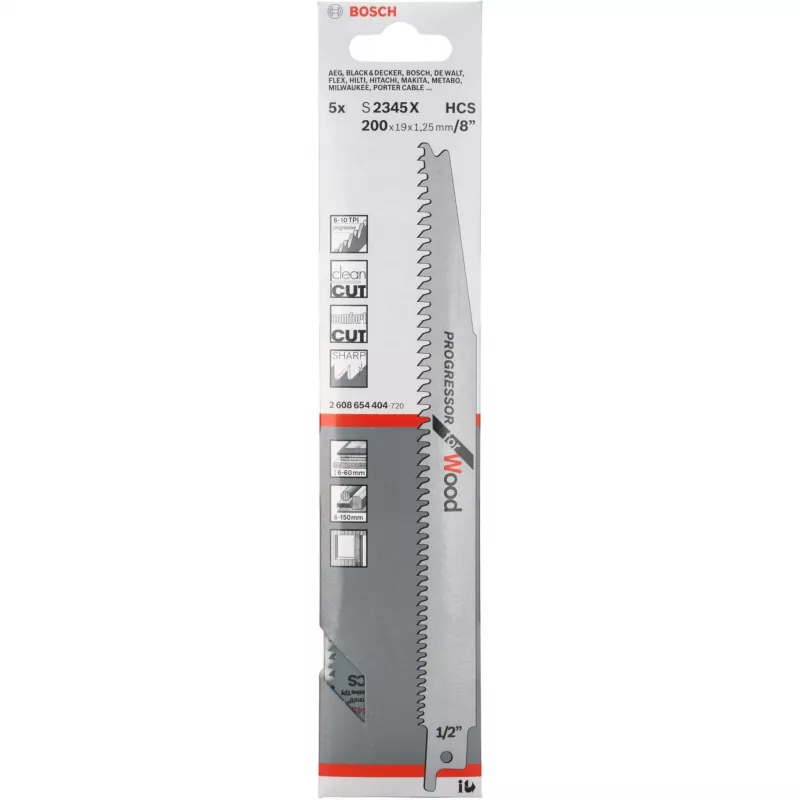 Bosch S 2345 X pjūklo geležtė strypiniam pjūklui, didelio anglingumo plienas (HCS), 5 vnt.