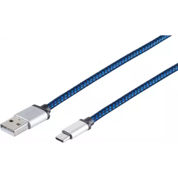 USB kabelis S/CONN 14-50021 USB 2.0 0,9 m USB A USB C mėlynas