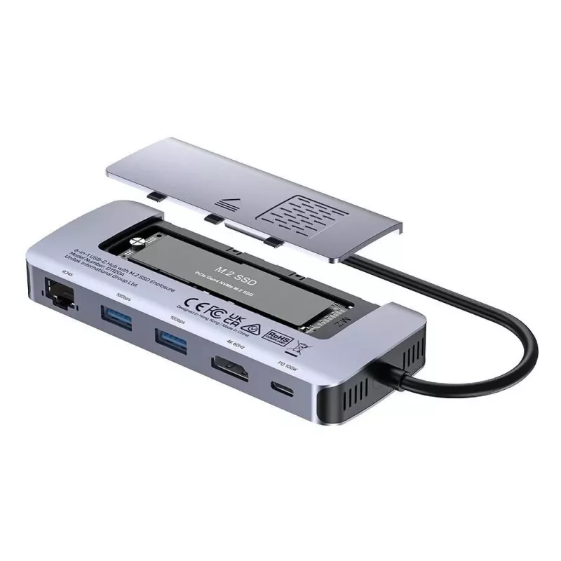 UNITEK aktyvus USB-C centras 10 Gbps, M.2, HDMI, PD 100W