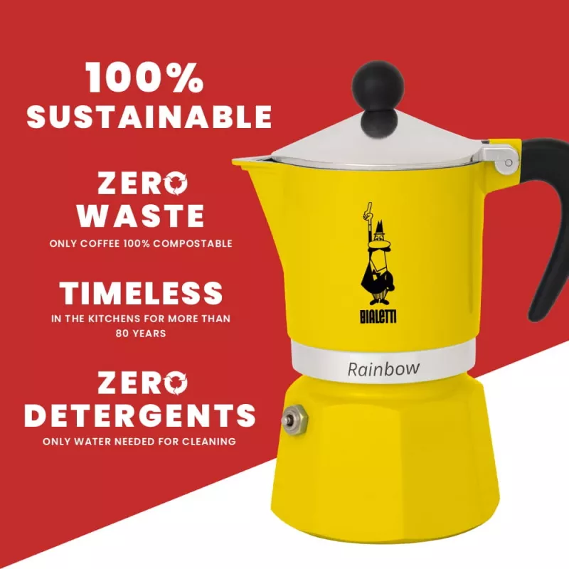 Moka puodas Bialetti Rainbow Black Yellow, 1 puodeliui