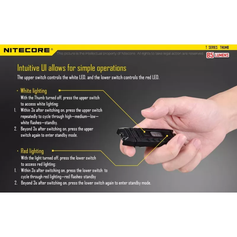 Žibintuvėlis T Series 85 Lumenų/THUMB Nitecore