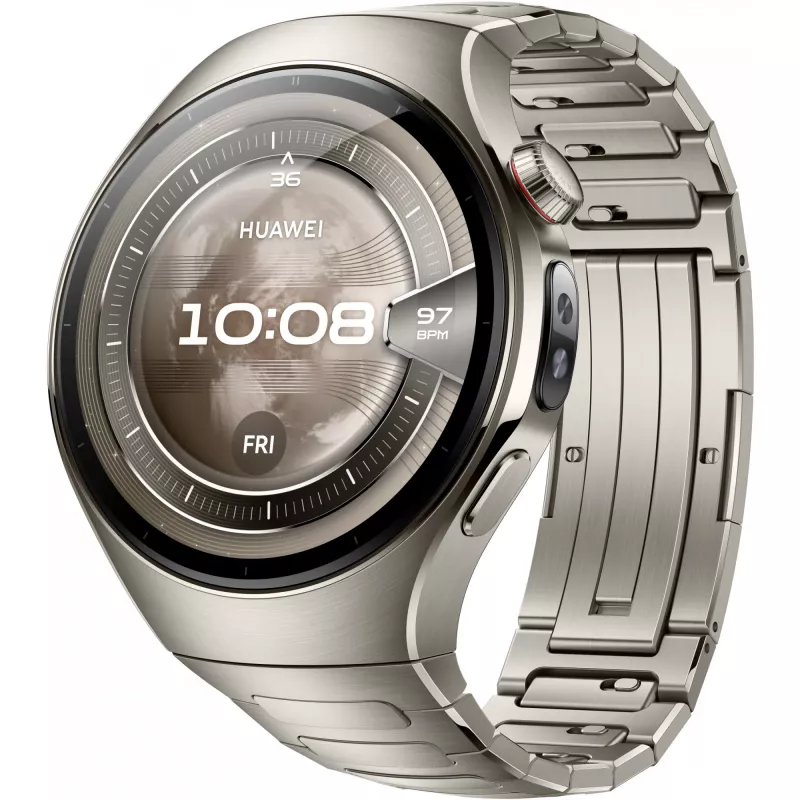 Išmanusis laikrodis HUAWEI WATCH 5, 1,5 col. AMOLED, 466×466, 46 mm titano korpusas, Wi‑Fi, GPS, sidabrinis