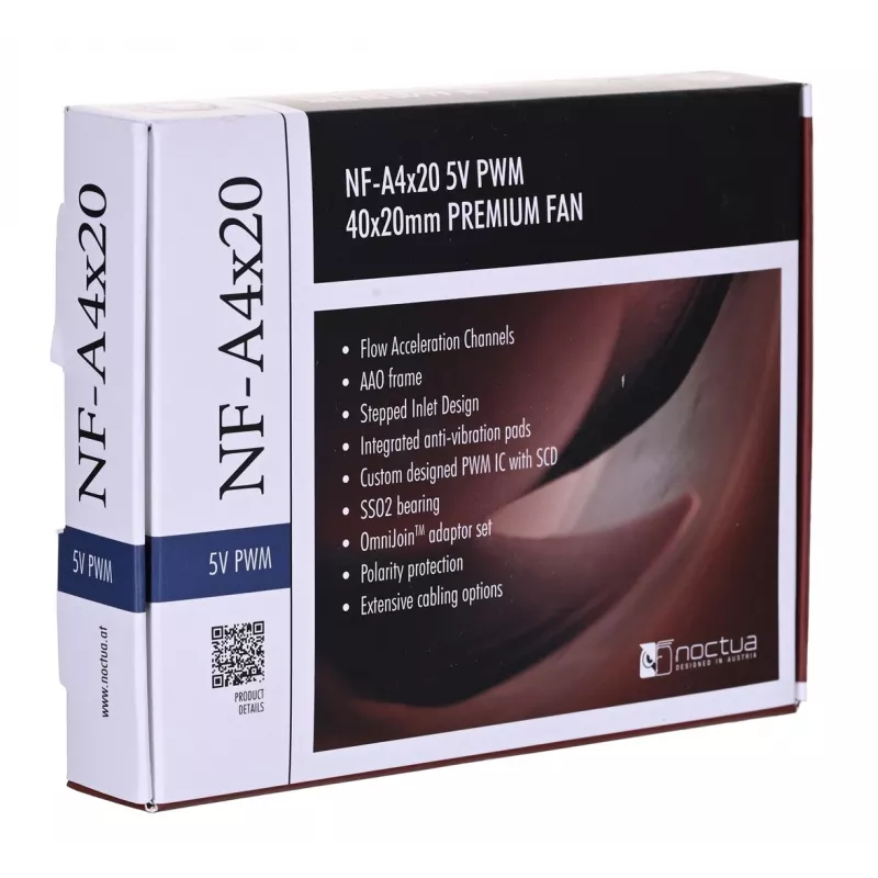 Noctua ventiliatorius NF-A4X20 5V PWM — 40×20 mm, 5 V, 4 kontaktų PWM, 1100–5000 aps./min., 9,4 m³/h