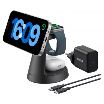 3 viename belaidė įkrovimo stotelė Anker MagGo B25M4G11 – dokas iPhone, AirPods ir Apple Watch