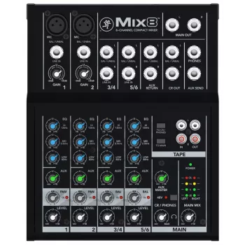 Mikseris Mackie Mix8 – 8 kanalų kompaktiškas analoginis garso maišytuvas, 20–30000 Hz, 3800 Ω