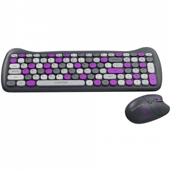 Belaidis klaviatūros ir pelės rinkinys CANYON HSET-W6 Kitty Edition – violetinis