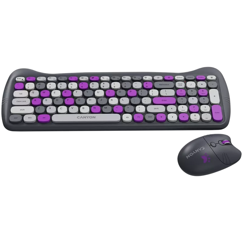 Belaidis klaviatūros ir pelės rinkinys CANYON HSET-W6 Kitty Edition – violetinis