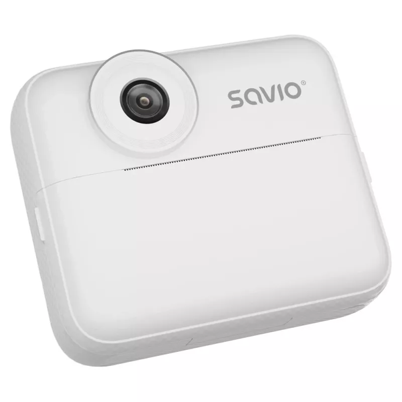 Momentinė spausdinimo kamera SAVIO AN-01 vaikams, balta, 2,4 colio LCD, MicroSDHC iki 32 GB, USB-C, 1200 mAh baterija, be įmontuotos blykstės