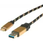 Roline Gold USB kabelis, USB A (kištukas) į USB-C (kištukas), USB 3.1, 5 V, 900 mA, 1 m, juodas/auksinis