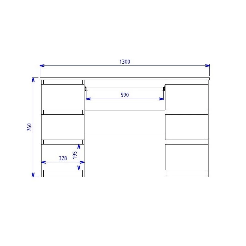 Stalas kompiuterinis tiesus KUBA BIEL MAT, 1300×510×760 mm