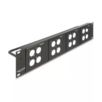 DeLOCK 88195 D tipo 19 colių pataisų skydelis su 4 plokštėmis, 16 prievadų, 2U, juodas