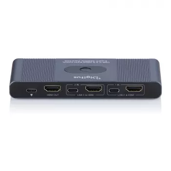 KVM jungiklis DIGITUS USB-C 3.0 HDMI 2 prievadai 4K60Hz, USB-C/USB-A, aliuminis, 135×60×30 mm