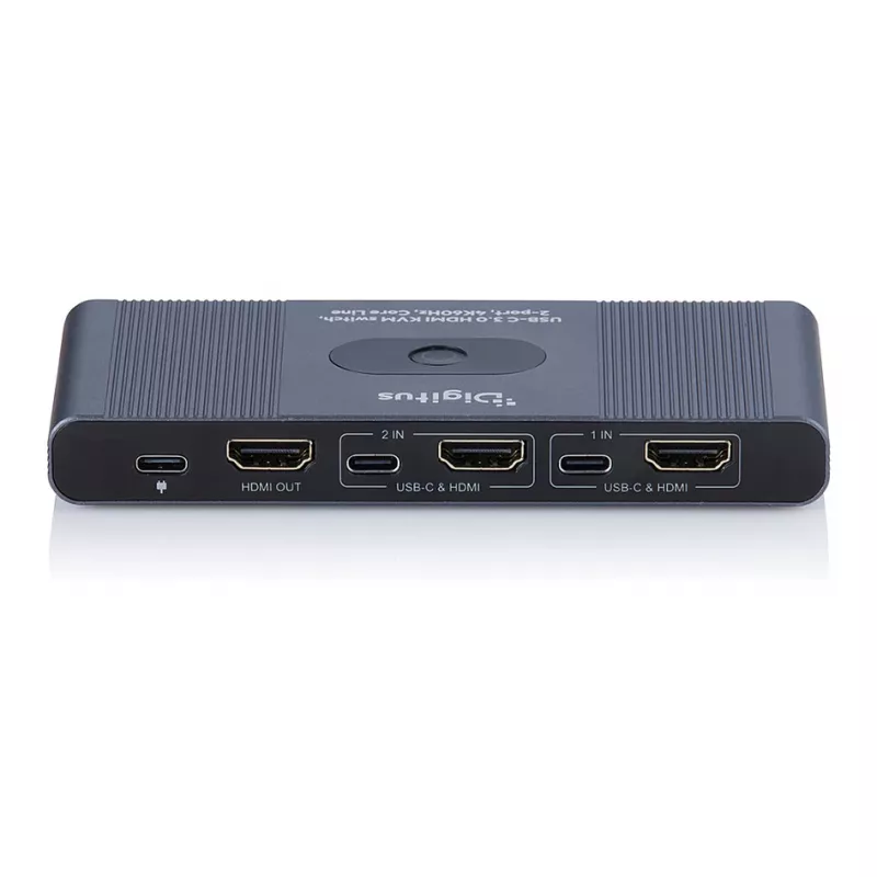 KVM jungiklis DIGITUS USB-C 3.0 HDMI 2 prievadai 4K60Hz, USB-C/USB-A, aliuminis, 135×60×30 mm