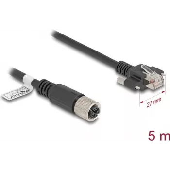 Tinklo kabelis DeLOCK M12 X-koduotas 8 kontaktų lizdas į RJ45 kištuką Cat.6A 5 m juodas