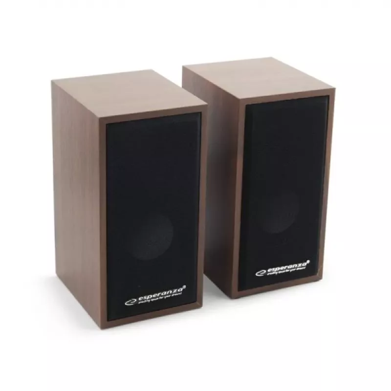 Garsiakalbiai ESPERANZA EP122 2.0 laidiniai staliniai, 2×6W RMS, medinis korpusas, sukamas garsumo reguliavimas, 60–20000 Hz