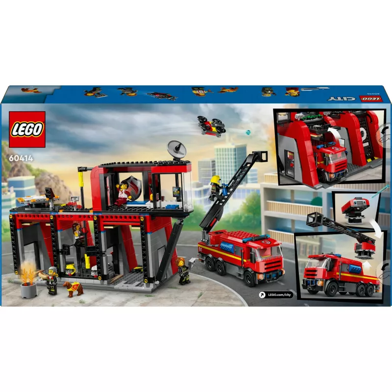 Konstruktorius LEGO City Gaisrinė su pasukamaisiais kopėčiais 60414 – 843 dalys, 5 minifigūrėlės