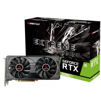 Vaizdo plokštė BIOSTAR GeForce RTX 3060 Ti – 8 GB GDDR6, 256 bitų, PCIe 4.0, 1665 MHz boost, 3×DP/1×HDMI, 2 ventiliatoriai