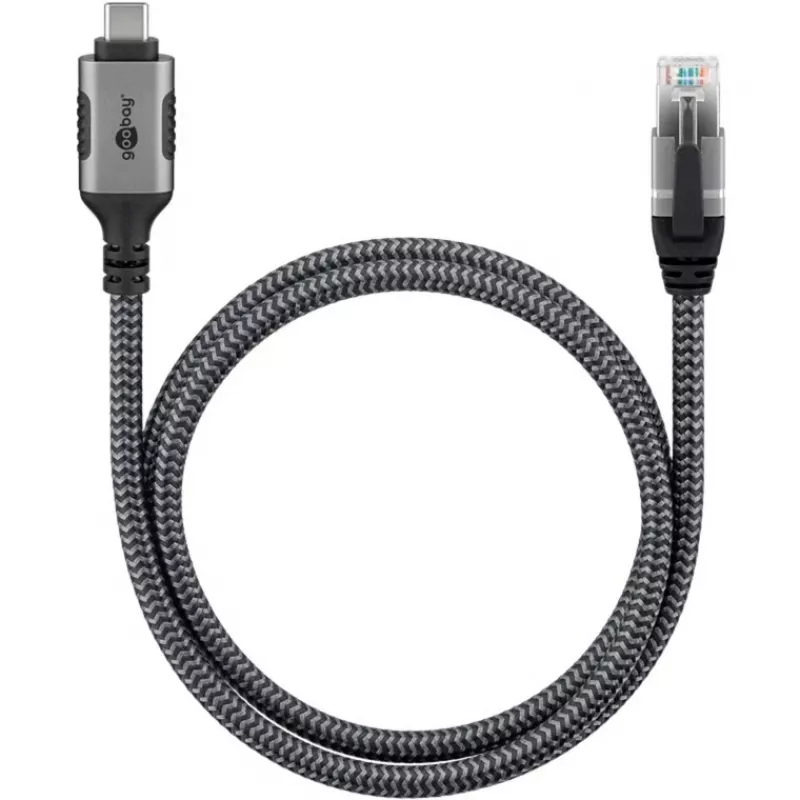Goobay 70755 USB-C į RJ45 Ethernet CAT 6 laidas stabiliai laidinei interneto jungčiai su maršrutizatoriumi/modemiu/tinklo jungikliu / pakeičia USB į RJ45 adapterį / 1 m